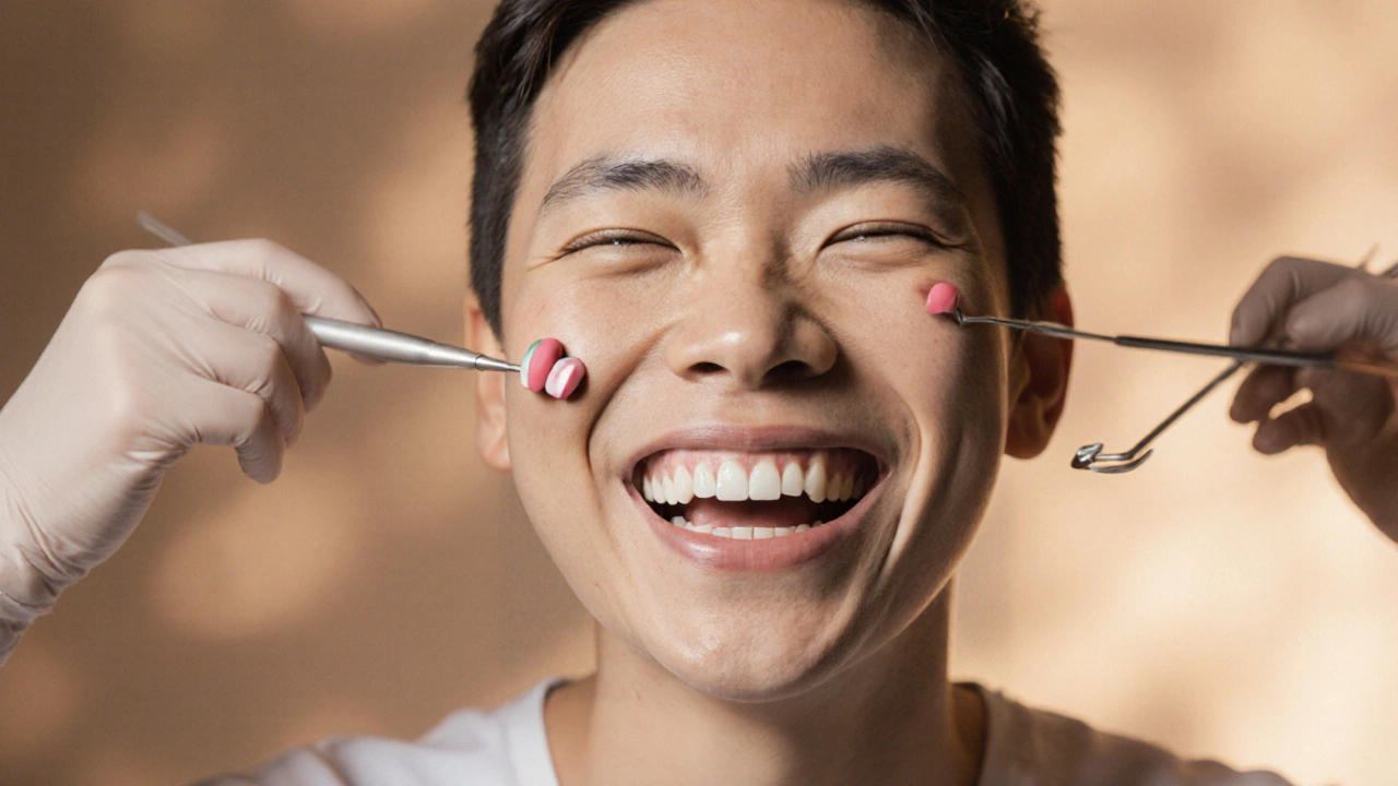 Osoba se šetrně aplikovanými tenkými fazetami bez brusání zubů.