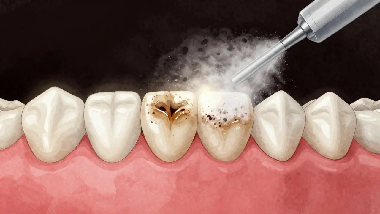 Čisté zuby po odstranění zubního kamene a skvrn z kávy a čaje.