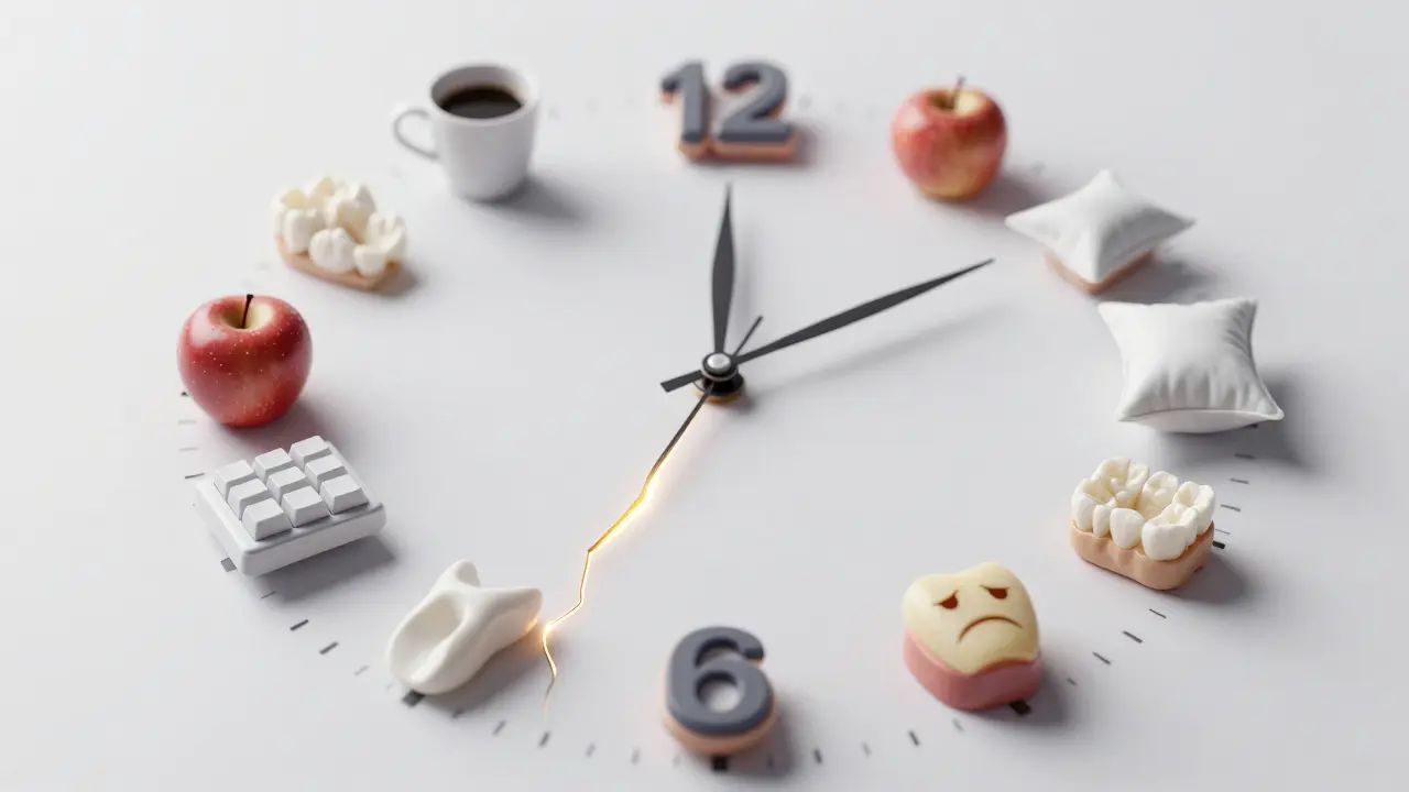 Hodiny s povrchem ze zubní skloviny, kde prasklina prochází celým ciferníkem.