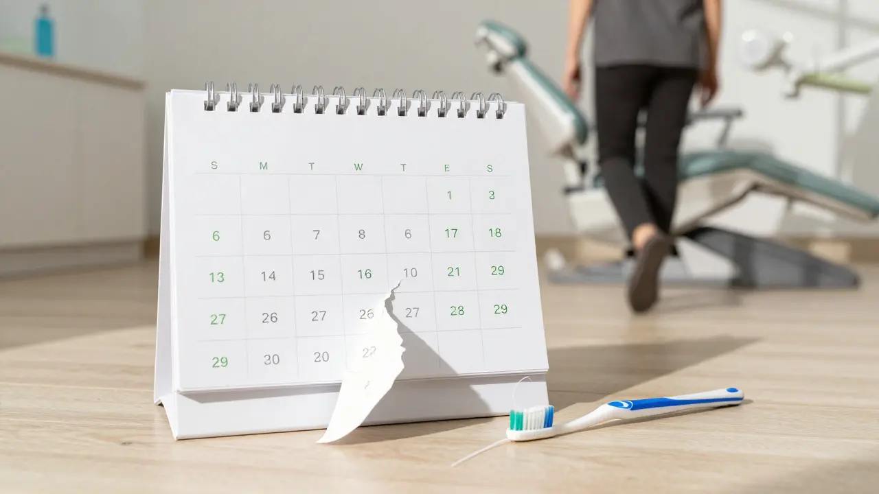 Kalendář s šestiměsíčními kontrolami a zubní kartáček, značka prevence.
