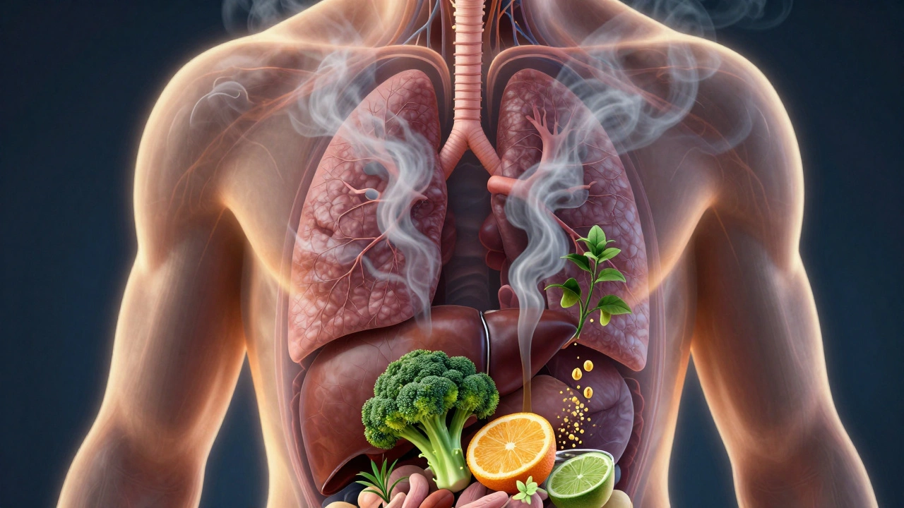 Průřez těla ukazující čištění plic a jater po odvykání kouření.