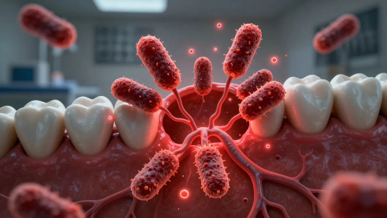 Bakterie šířící se z kazů do dásní a krevního oběhu