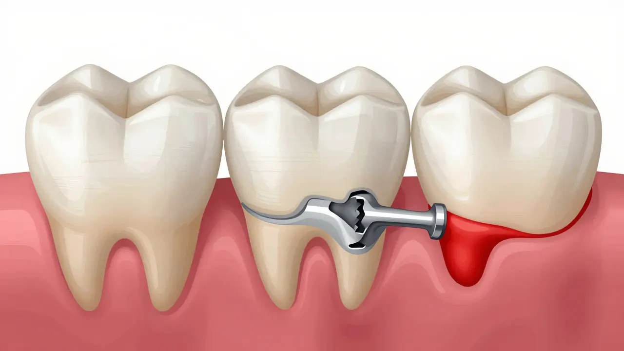 Cross-section diagram of a dental bridge with abutment teeth and plaque buildup.