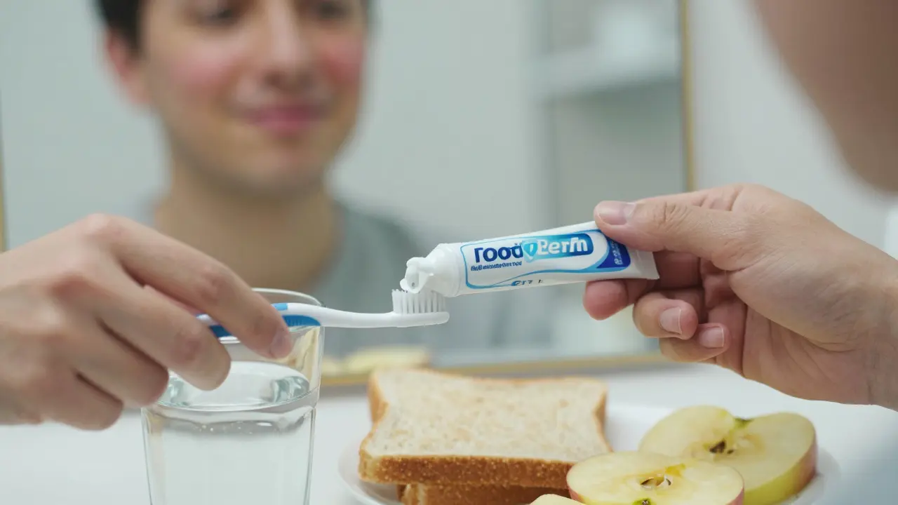 Pacient pečuje o ústní hygienu po ošetření kořenových kanálků s mírným otokem tváře.