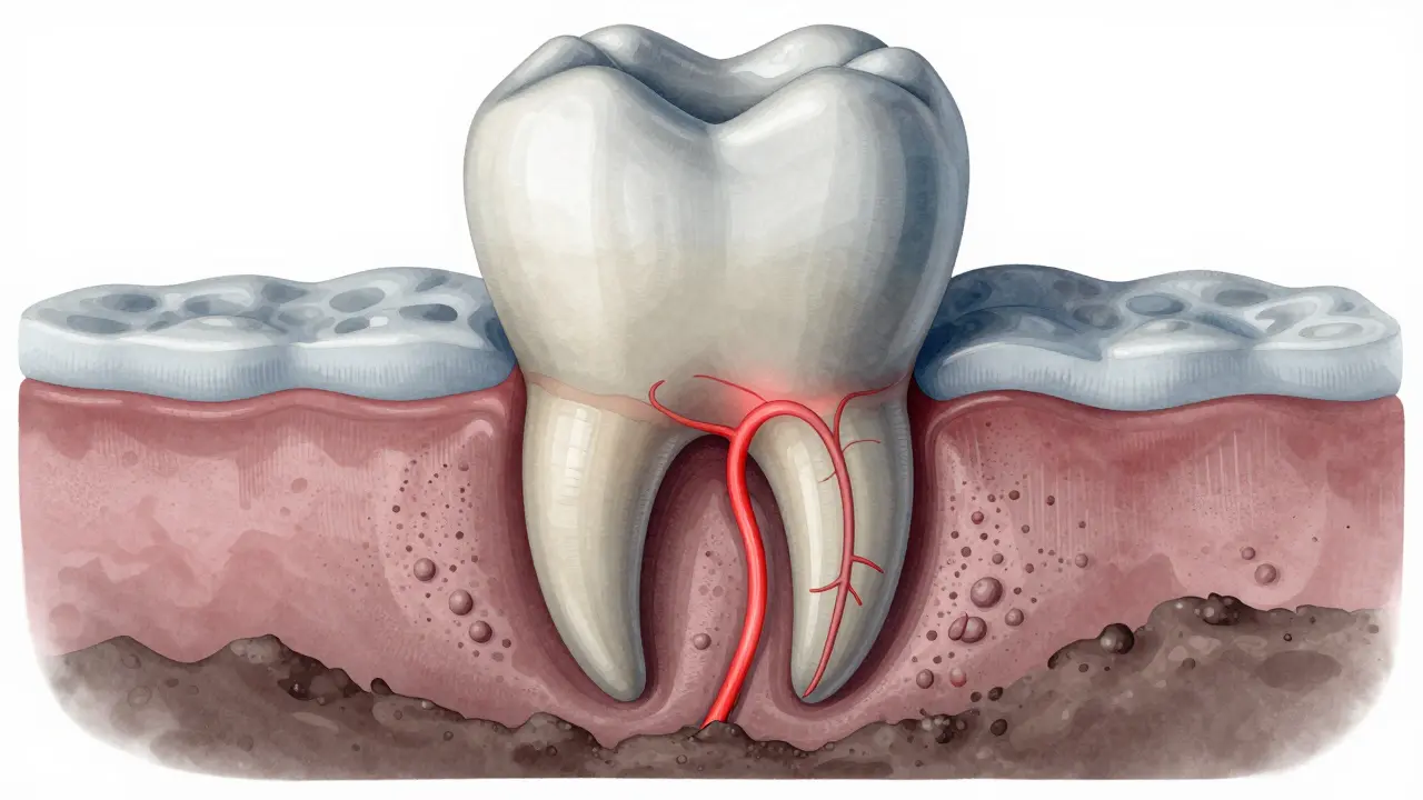 Příčina citlivosti zubů: mikroskopické trubičky vystavené nervu při ústupu dásně.