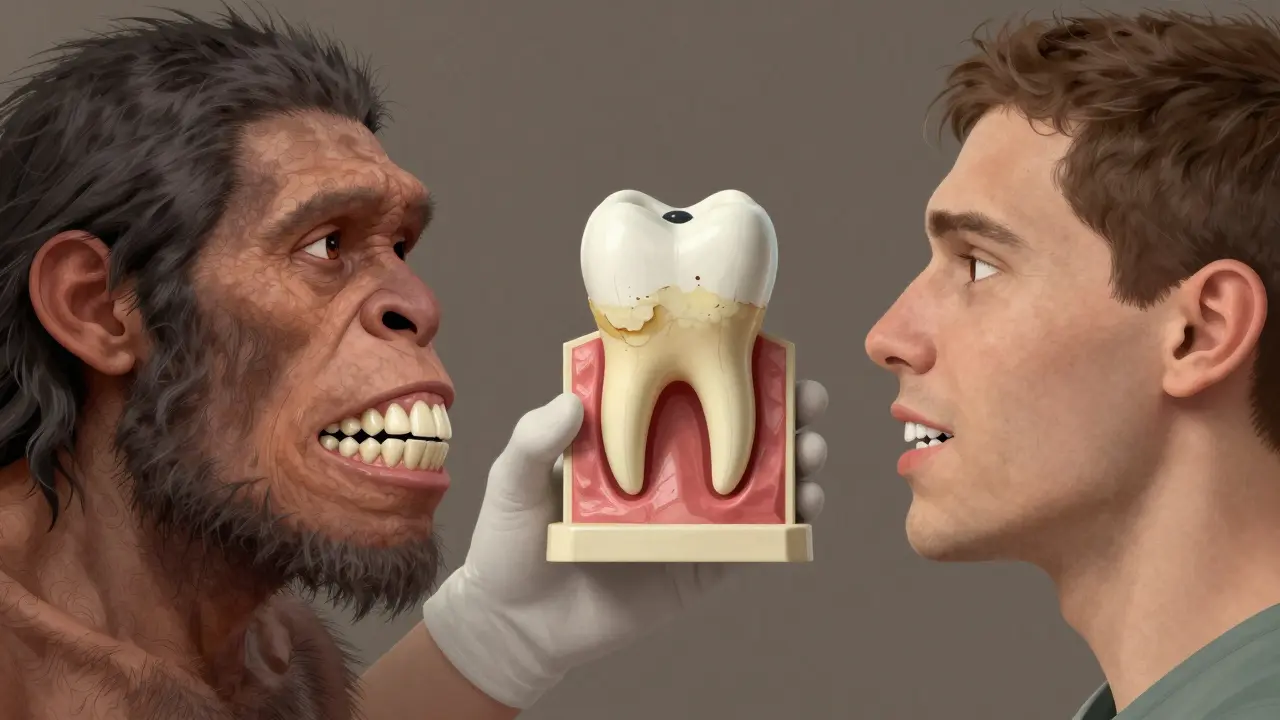 Evolutionary comparison of ancient and modern human jaws with emphasis on wisdom teeth and jaw size changes.