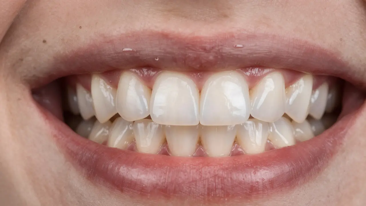 Porovnání staré fazety s kovovým podkladem a moderní vše-keramické fazety.