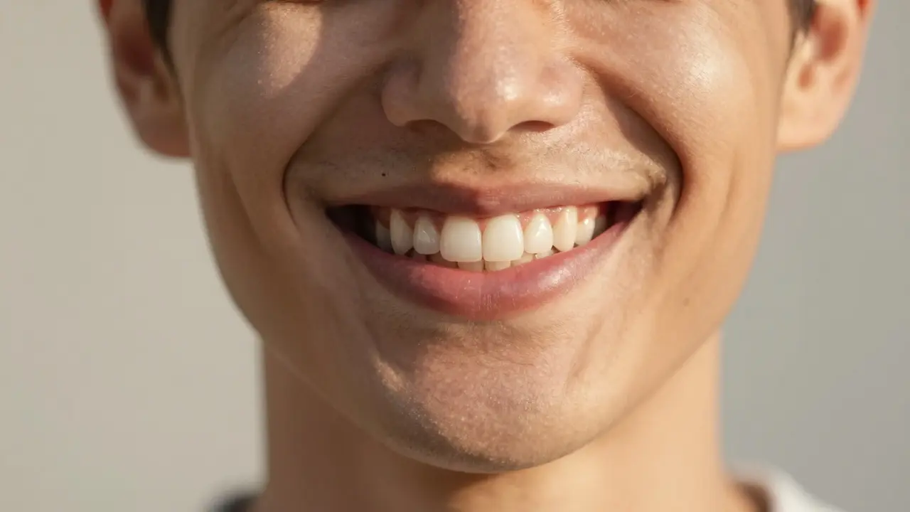 Portrét usměvavého člověka s přirozeným bílým úsměvem ve dne.