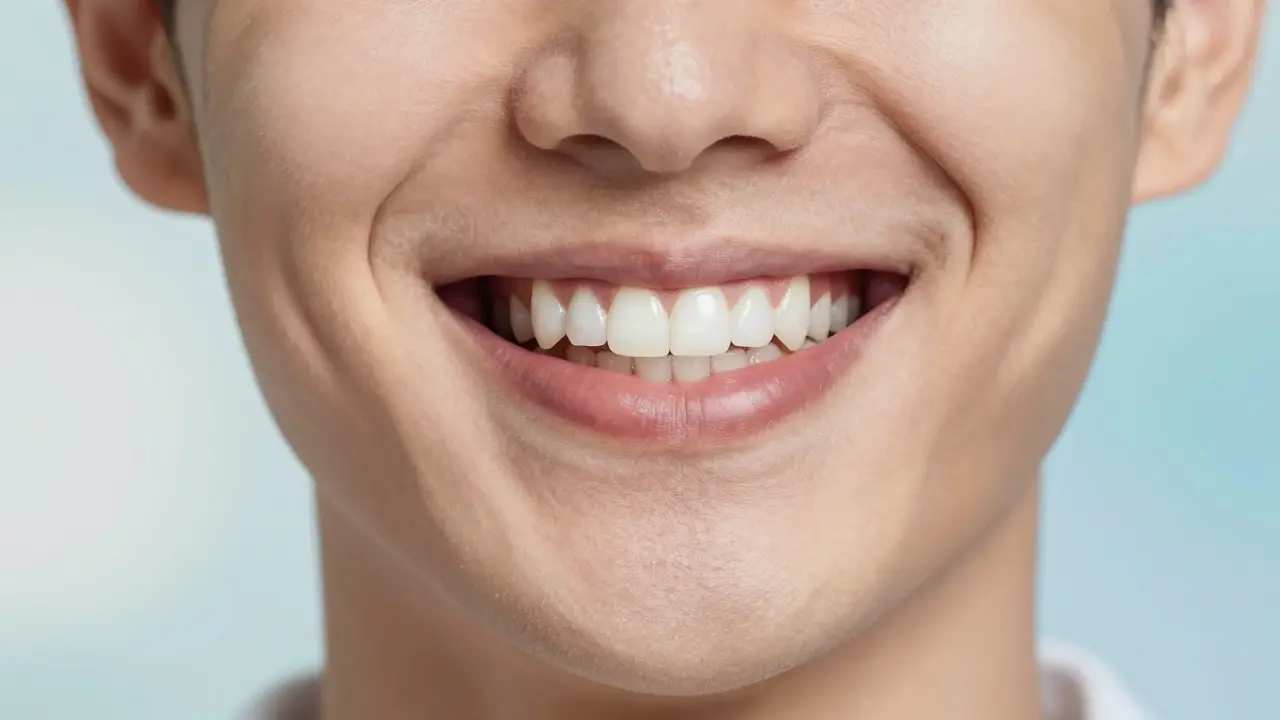 Spokojený úsměv zdravých zubů symbolizující svěžest.