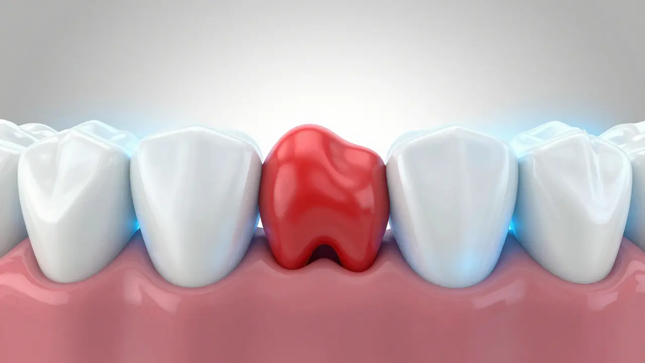 3D vizualizace krevní sraženiny v zubní jamce, která chrání ránu během hojení.