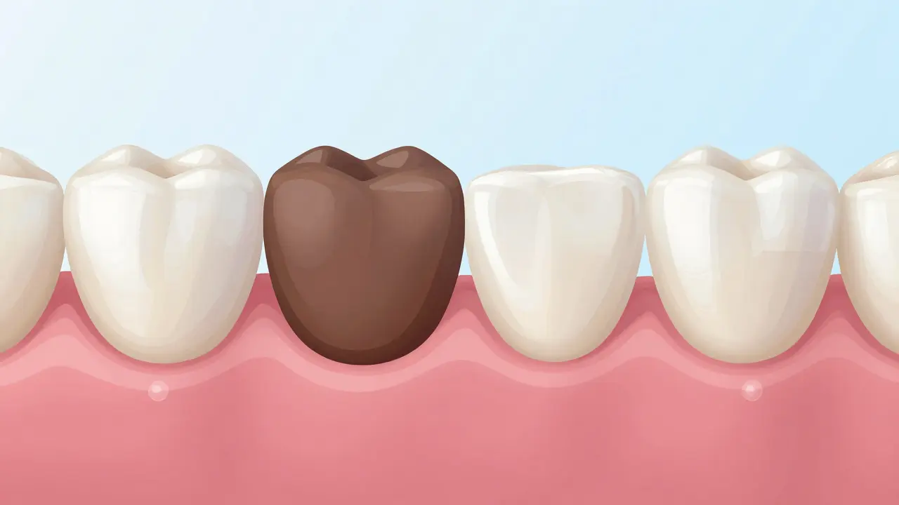 Detailní zobrazení sendvičové techniky kombinující skloionomer a kompozit.