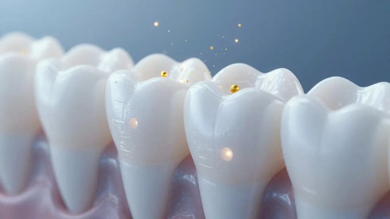 Konceptuální makro pohled na póry v zubní sklovině po bělení.