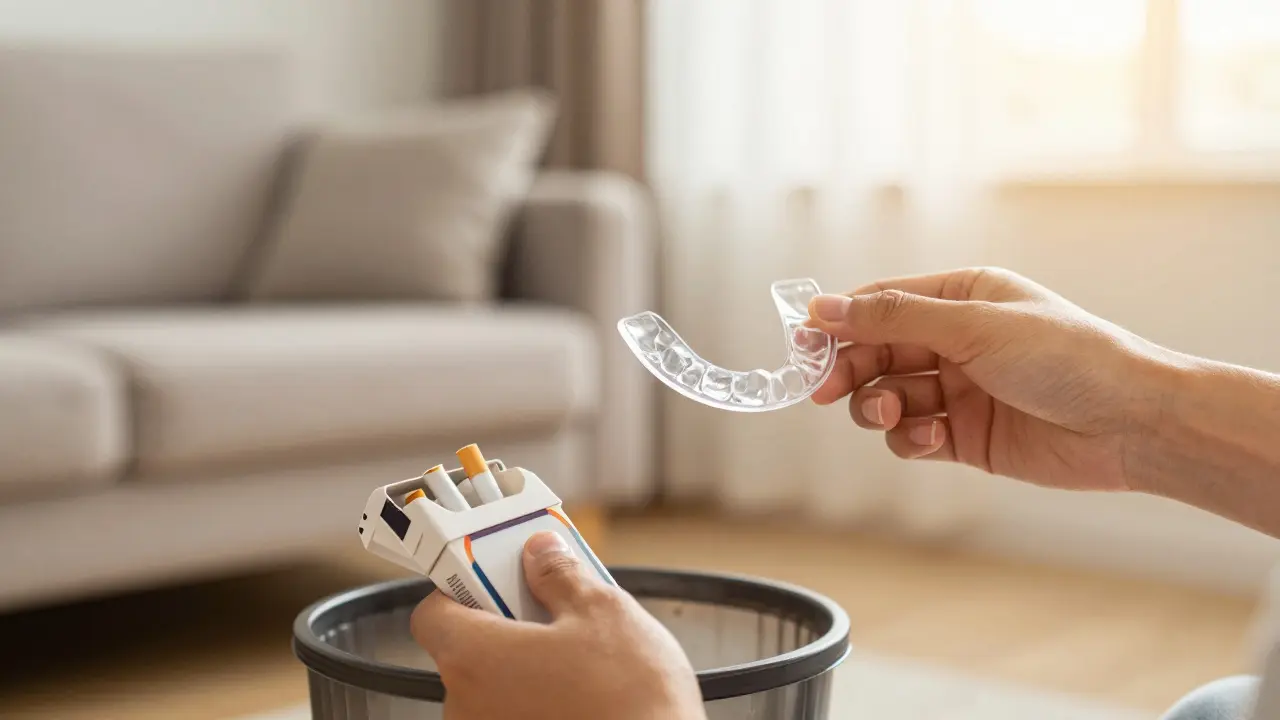 Nocní chránič a vyhazování cigaret pro zdraví implantátů