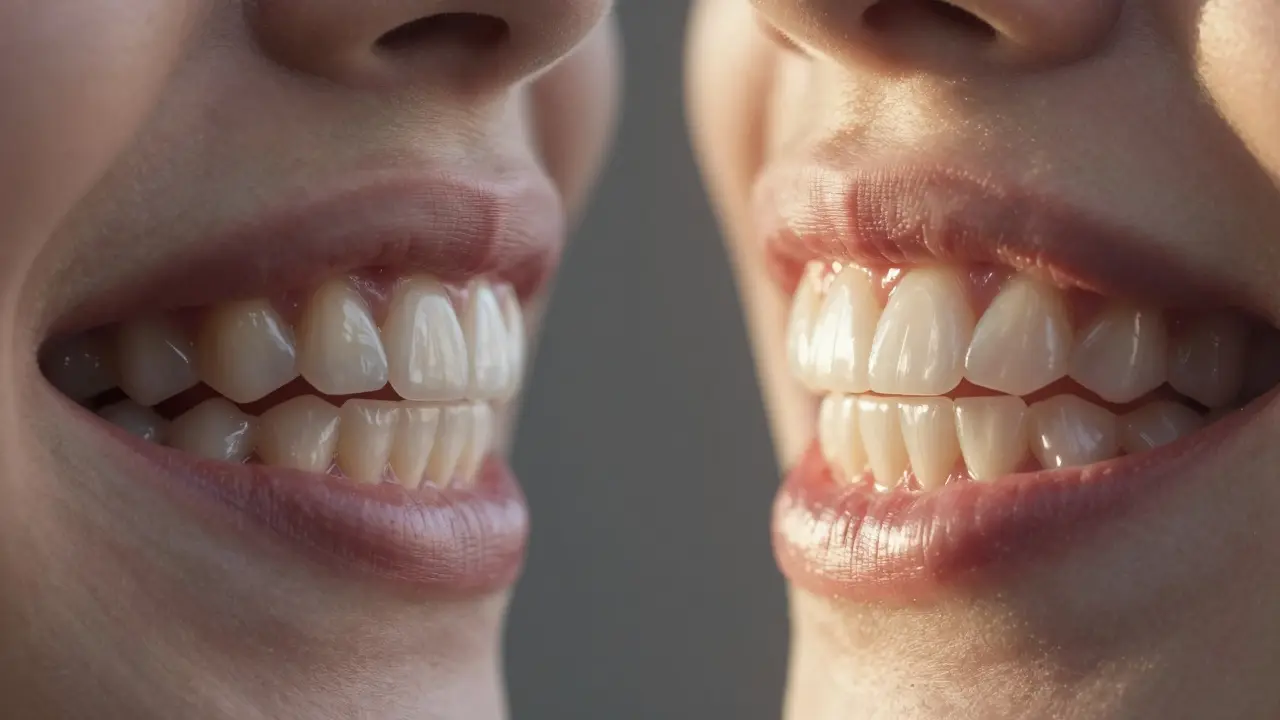 Konceptuální zobrazení přeměny křivých zubů na rovné