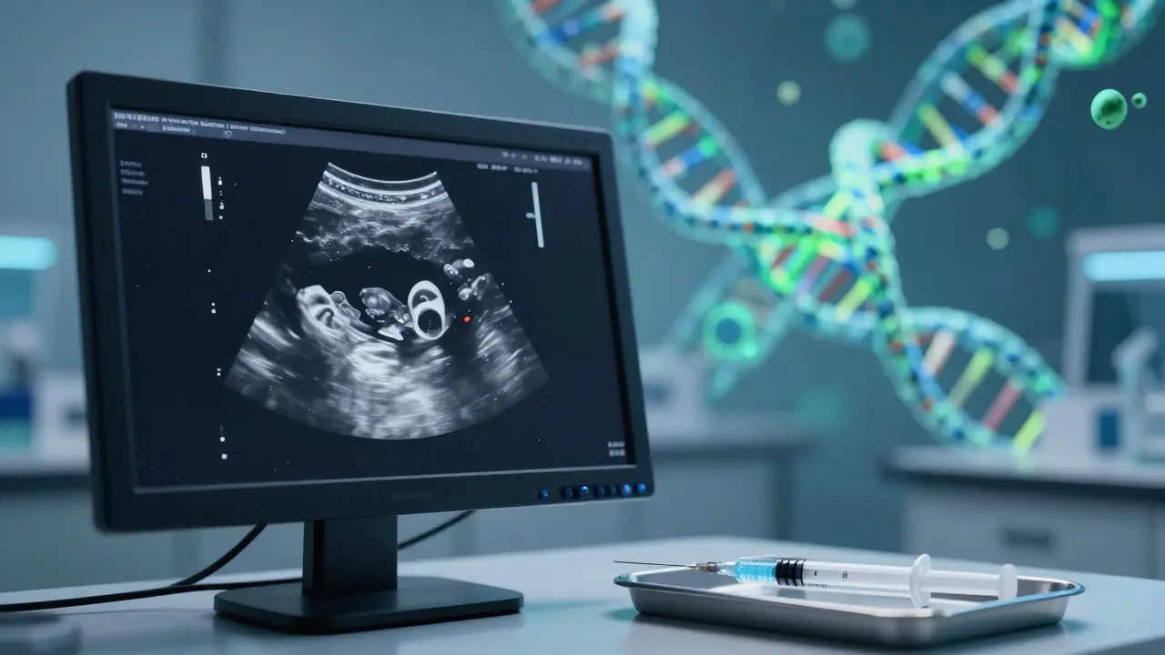 Ultrazvukový snímek štítné žlázy a biopsea v laboratoři
