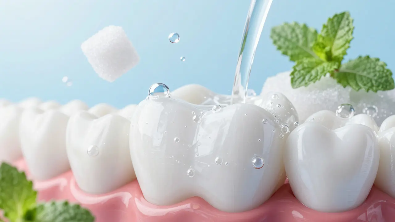 Koncept ochrany zubu fluoridem a slinami před kazem