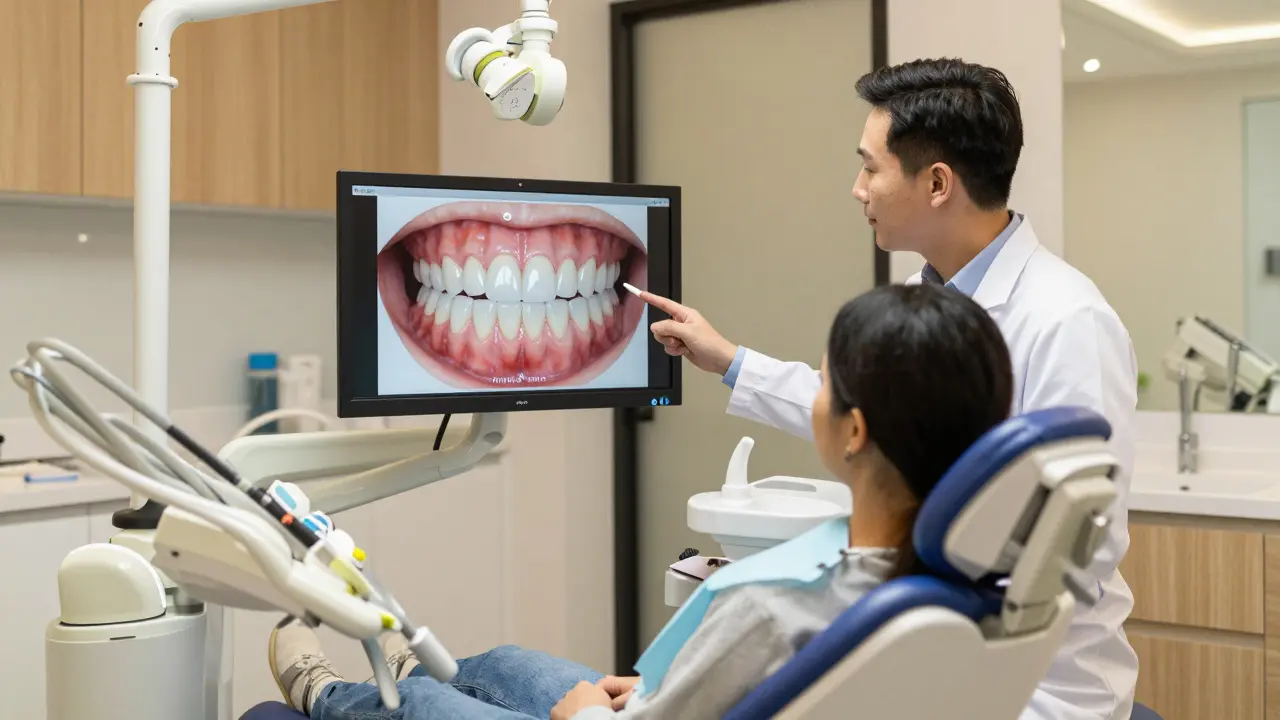 Konzultace s dentistou o plánovaném vzhledu zubů