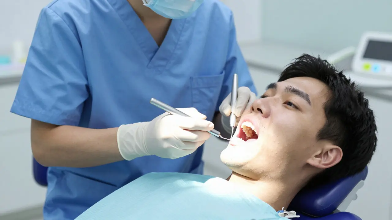 Profesionální čištění zubního implantátu u stomatologa