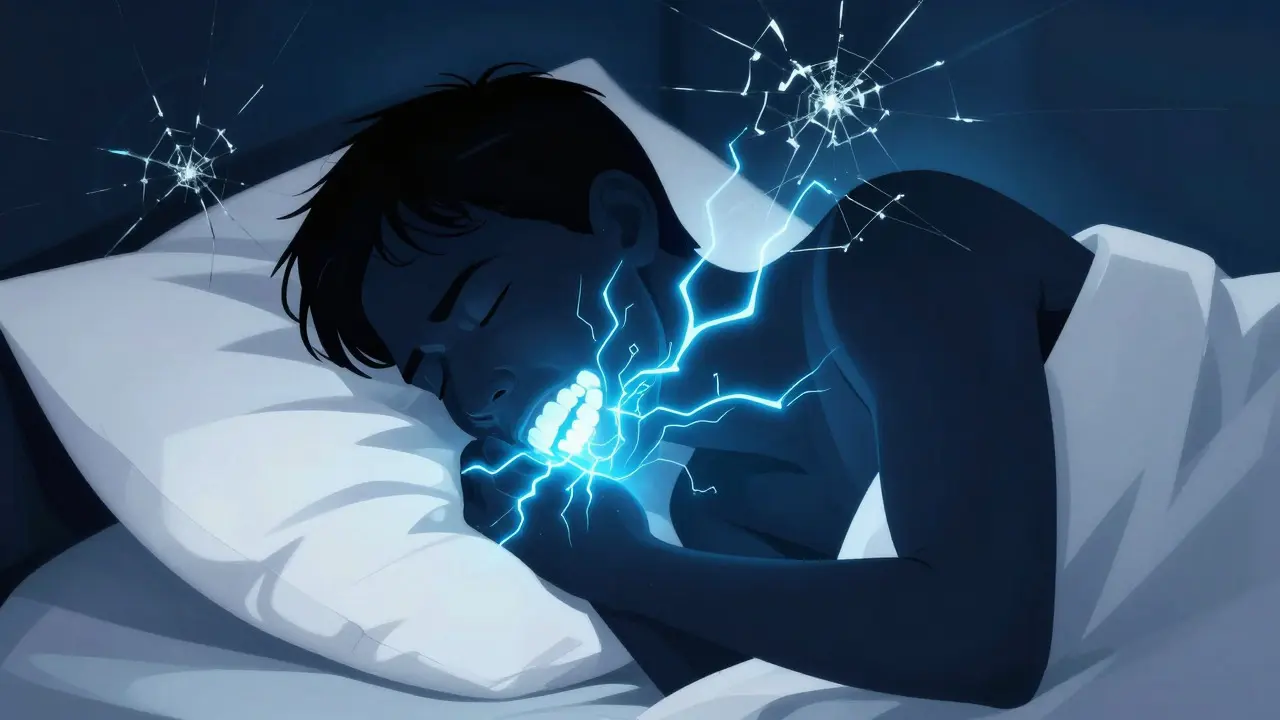 Ilustrácia ukazujúca silu bruksizmu počas spánku