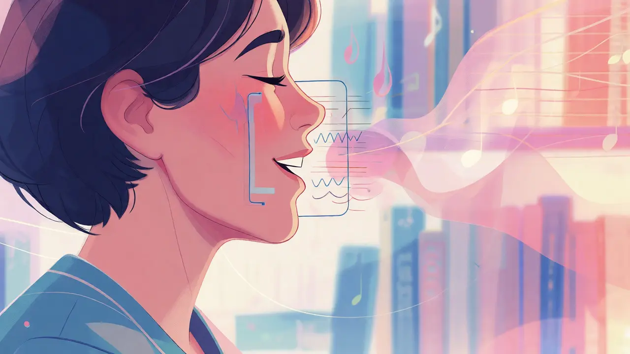 Konceptuální ilustrace adaptace řeči po nasazení rovnátek.
